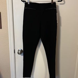 Black stretchy dress pants with leather faux pocket detail - size medium, NWT